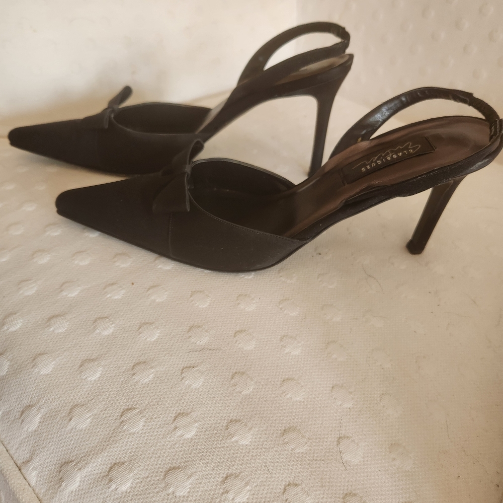 Slingback satin and fabric small bow black